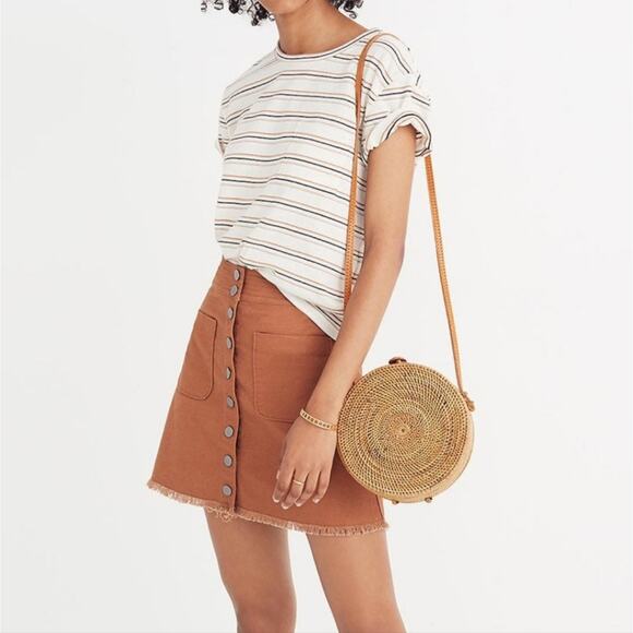 Madewell Camel Cutoff Snap Front Mini Skirt Size 4 - Picture 3 of 9